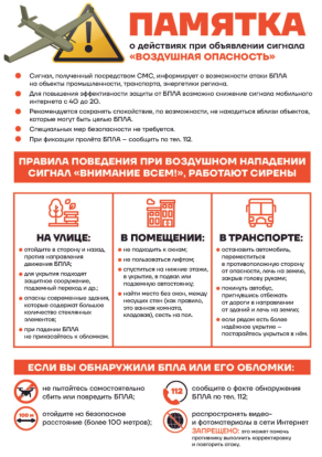 Памятка о действиях при объявлении сигнала "Воздушная опасность" 1